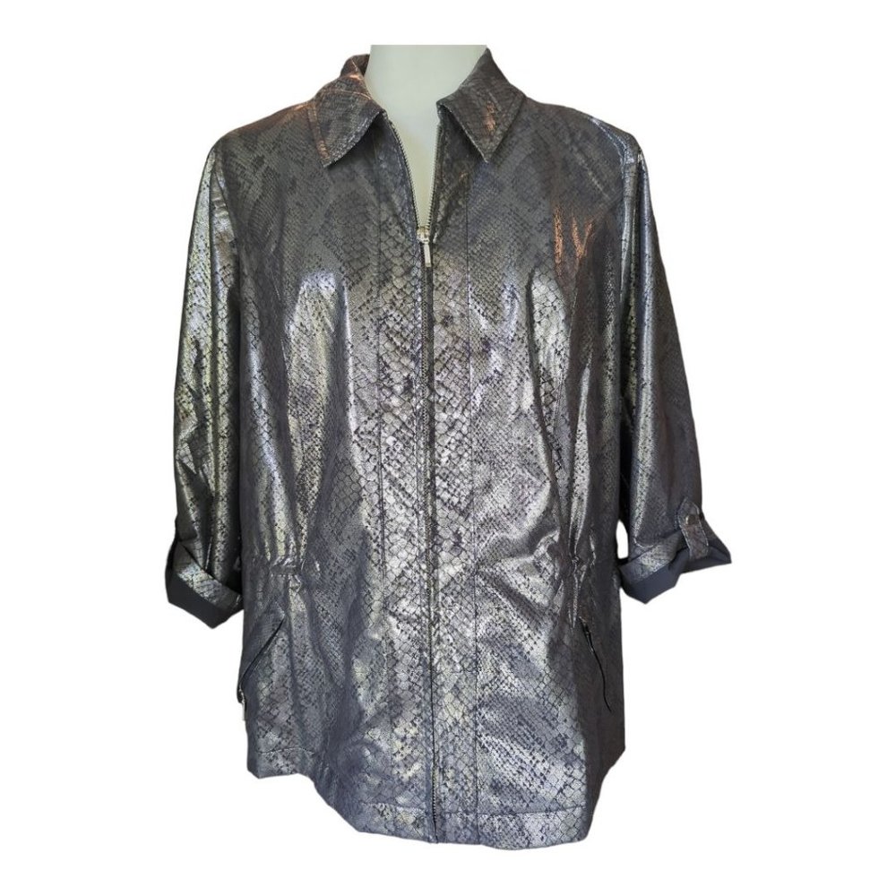 Zenergy by Chico's Lightweight Zip-up Shiny Snake Print Size 1 Medium